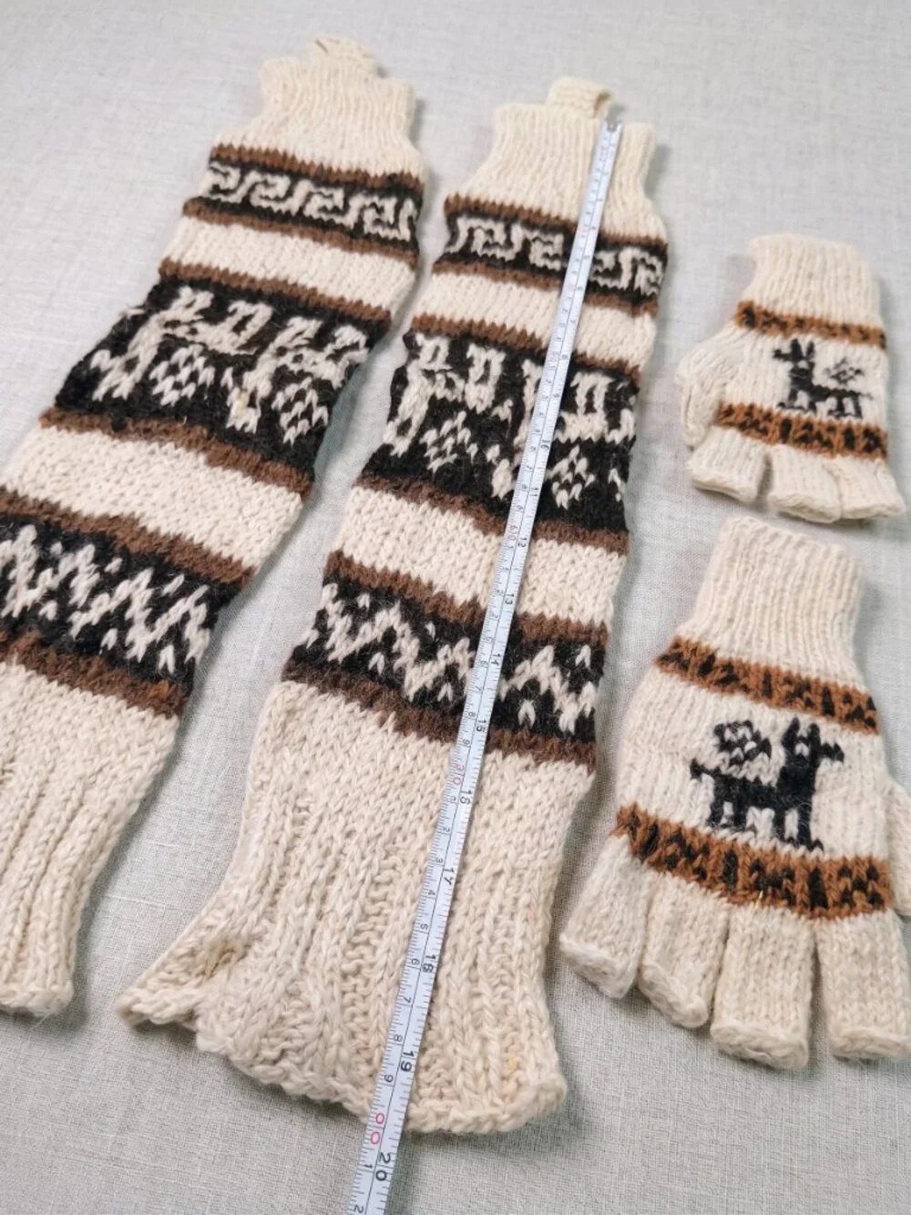 Alpaca Wool Leg Warmer and Glove Set with Andean Designs from Cusco